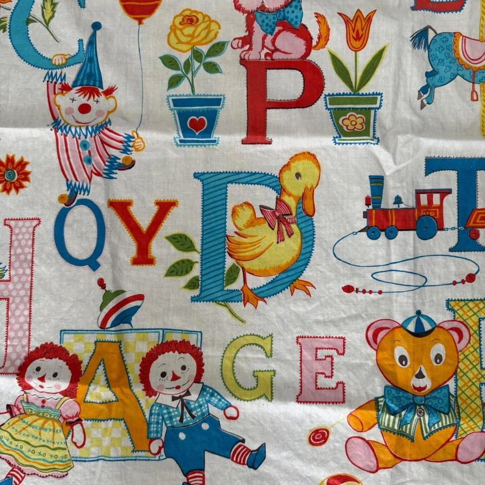 2 VTG Raggedy Ann Andy Fabric‎ Panels Curtains Kids Alphabet Toy Print MCM 34x41